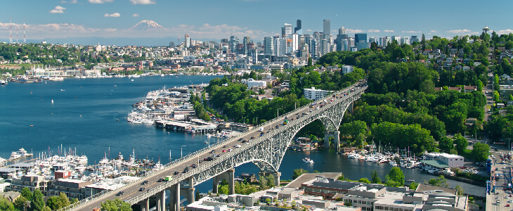 An aerial picture of the Seatle, Washington city