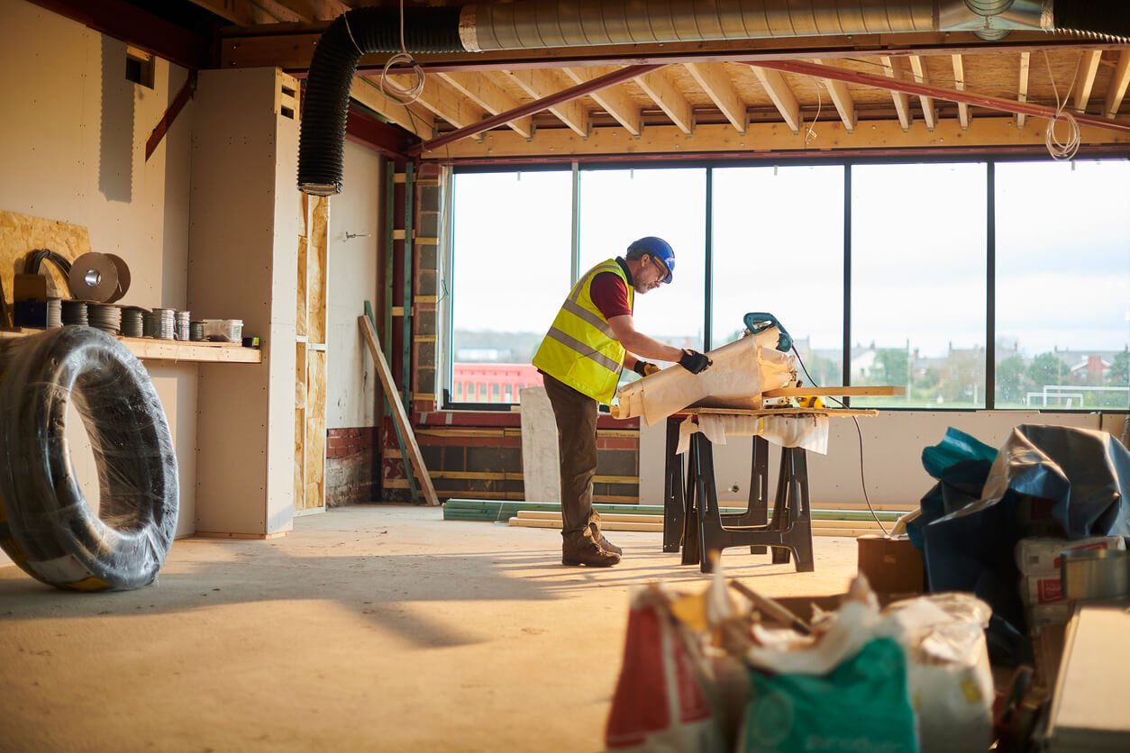 Construction worker in building