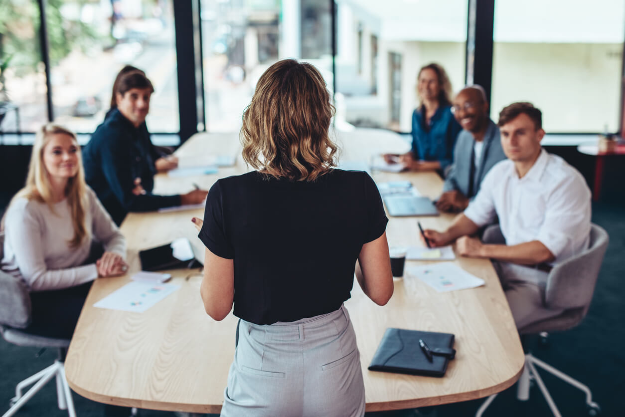 manager talking to employees