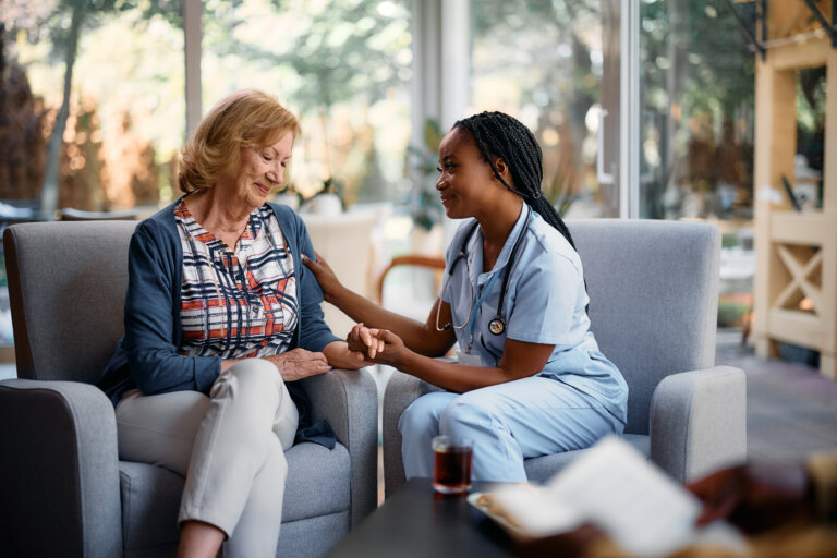 home healthcare worker with patient