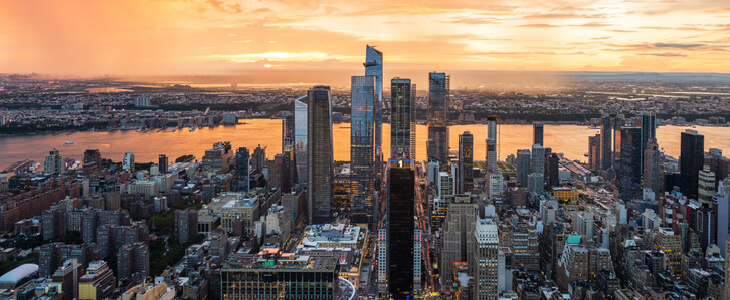 New York City skyline during sunset